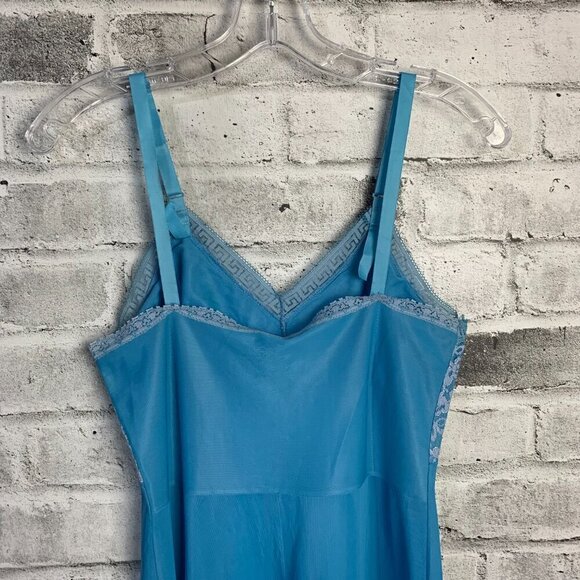 Vintage Slip Dress Medium Blue Satin Lace Babydoll Lingerie Nightgown - Picture 6 of 16